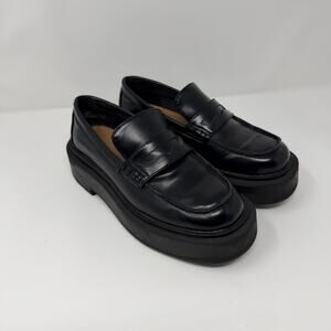 Black Platform Penny Loafers Chunky Lug Sole Size 5.5 / EUR 36